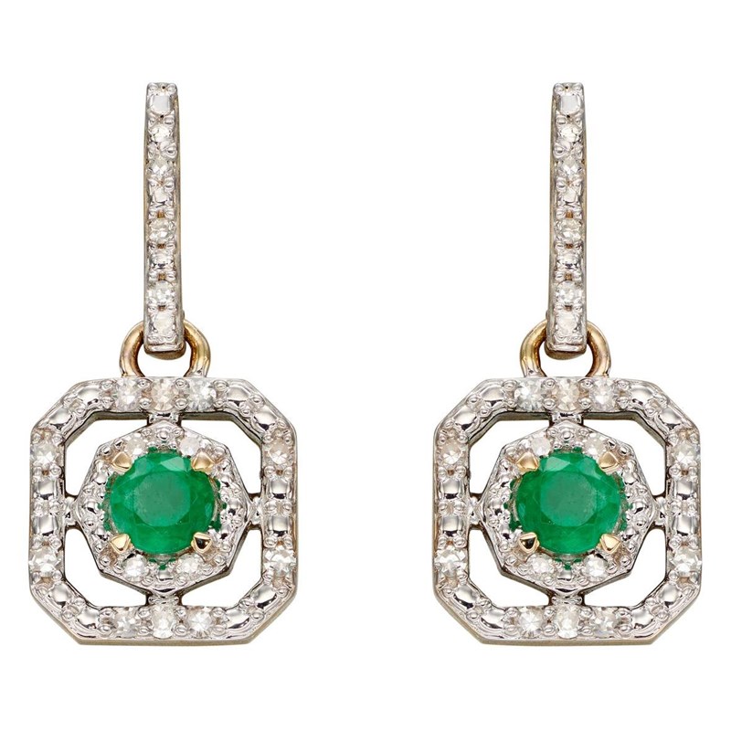Boucle d'oreille emeraude et diamant sur or blanc 375/1000
