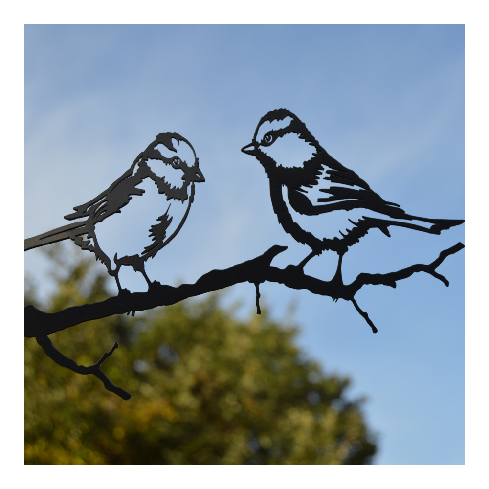 Silhouette sur pique en acier noir mésange bleue