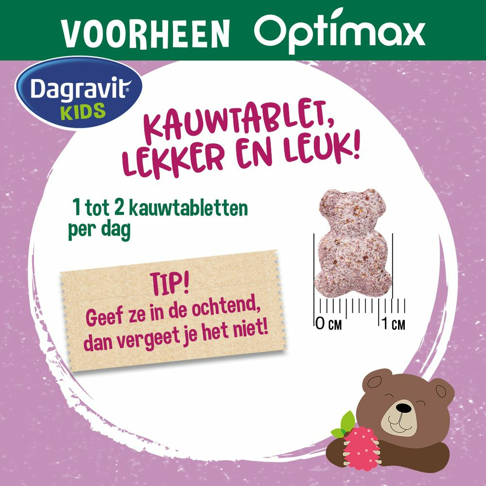 2x Dagravit Natural Kids Multivitaminen Framboos60 kauwtabletten