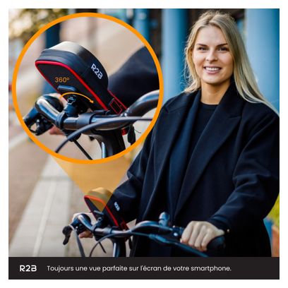 Support et Protection Smartphone Etanche Pour vélo R2B Rotation à 360 Degrés Noir/Rouge