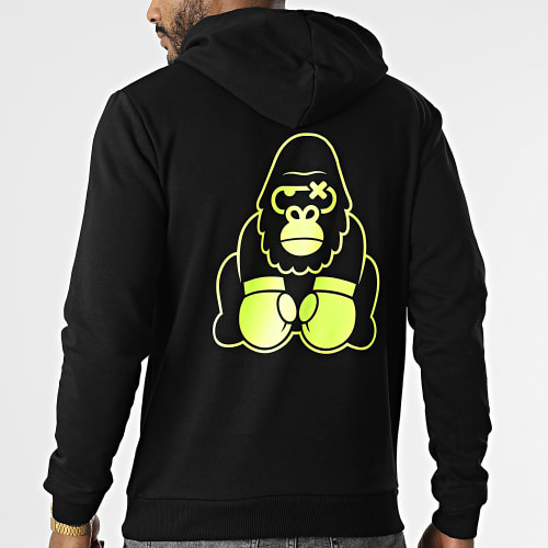 Sweat Capuche Gorille Noir Jaune Fluo