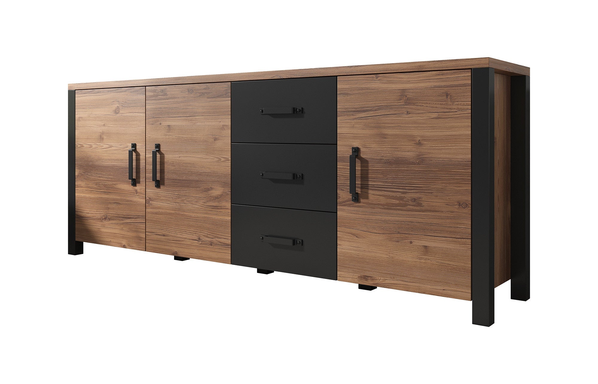 Meubella - Dressoir Olivia - Zwart - Eiken - 192 cm