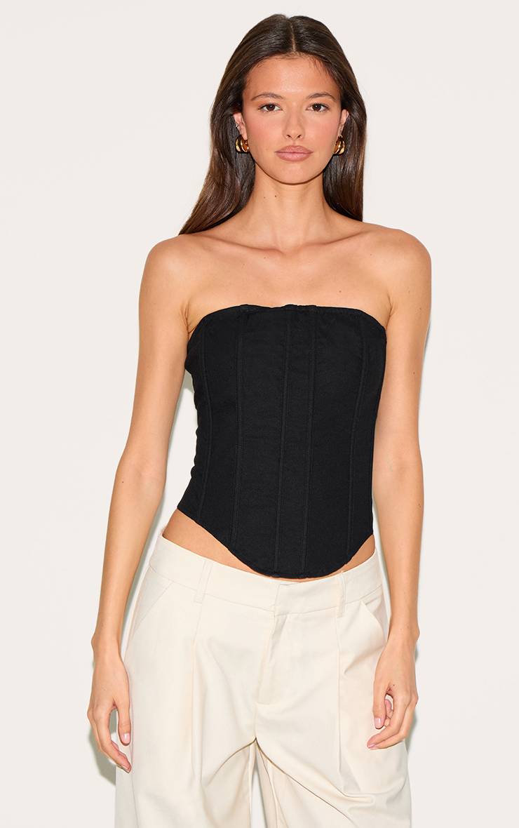 Noir Corset À Baleines En Mélange De Lin