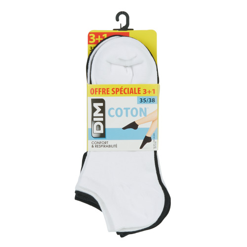 DIM - DIM SOCQUETTE COTON PACK X4 - Blanc/Noir