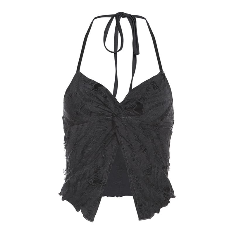 Sosana - Gedraaide crop top met open rug en halternek