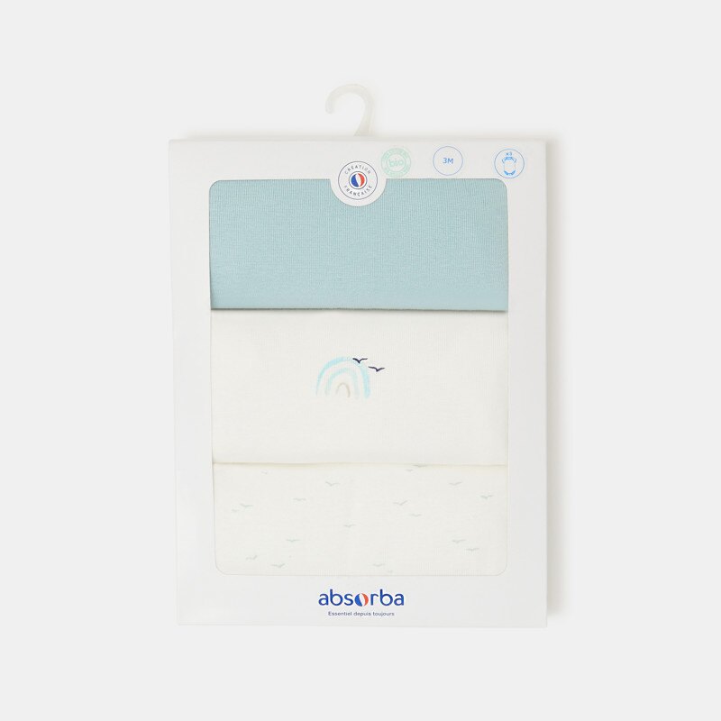 Lot de 3 bodies manches courtes en coton bio turquoise mixte Absorba Turquoise