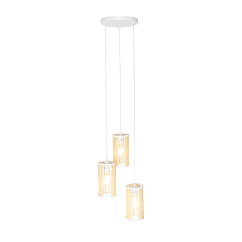 Oosterse hanglamp wit met rotan 3-lichts rond - Akira