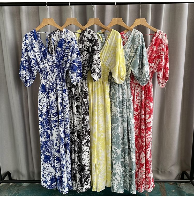 Dudu - Jumpsuit met korte mouwen, V-hals, print en wijde pijpen