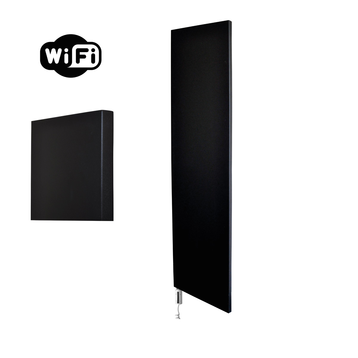 Sanicare Denso elektrische radiator 40x180cm zwart mat met WiFi en thermostaat links wit
