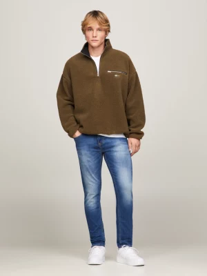 Calça jeans desbotada com corte slim tapered