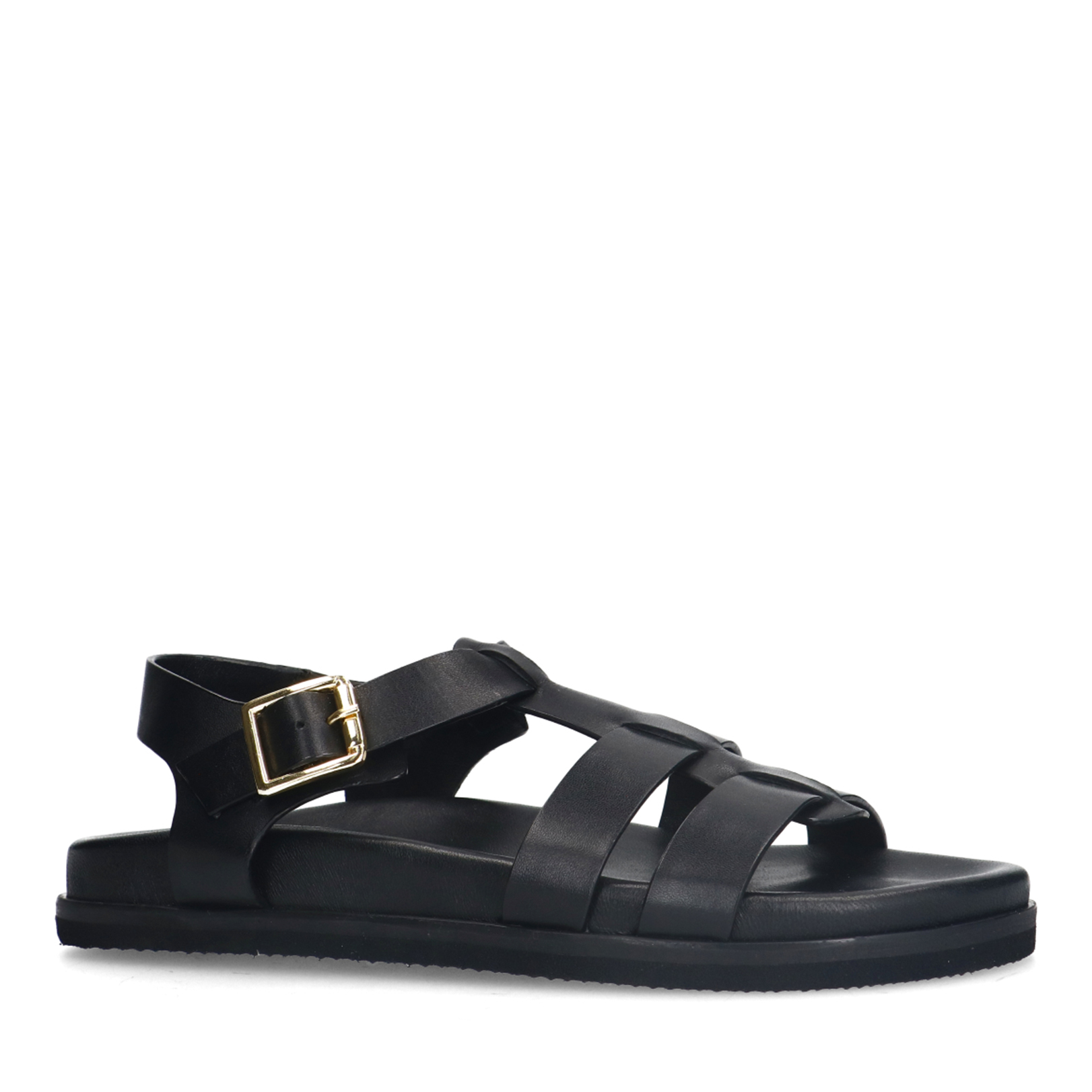 Zwarte leren sandalen met gespsluiting