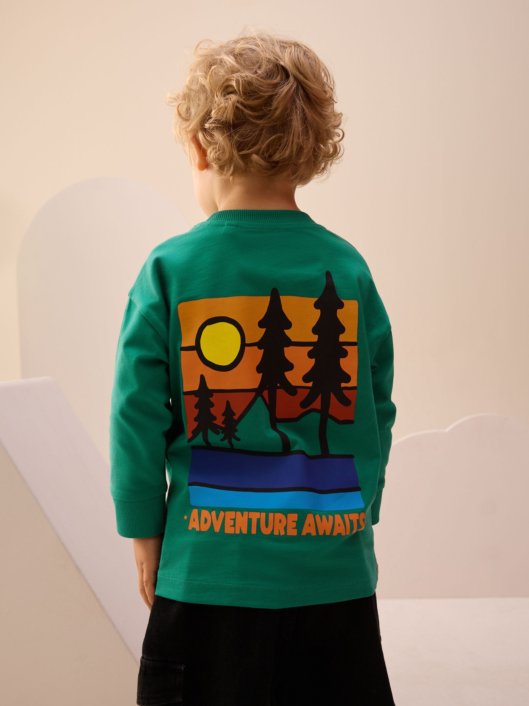 Groene scène - T-shirt met lange mouwen en print op de rug (3mnd -8jr)