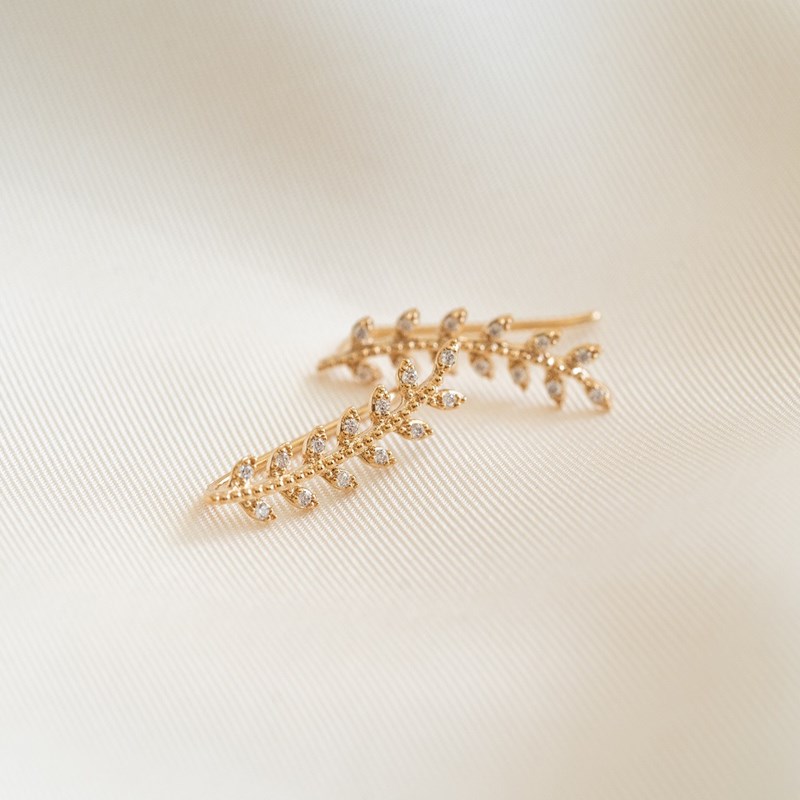 Boucles d'Oreilles Plaqué Or Tendance Epis de Blé Zirconium
