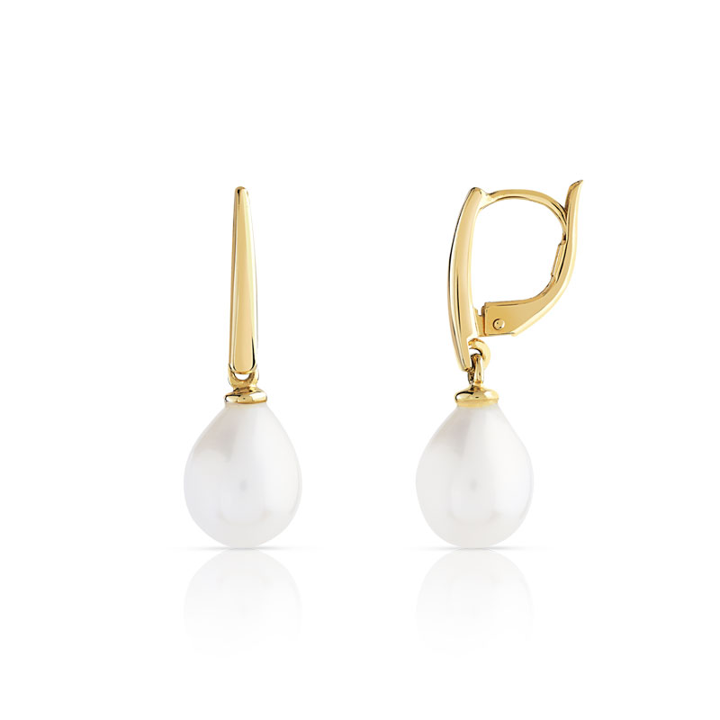 Boucles d'oreilles or 375 jaune dormeuses perles de culture de Chine