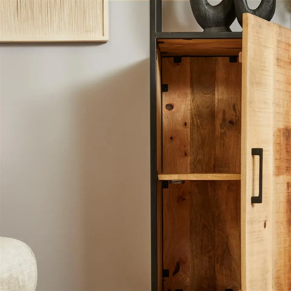 Boekenkast Naturel Hout - 1-Deurs - 55x45x200cm - Denver