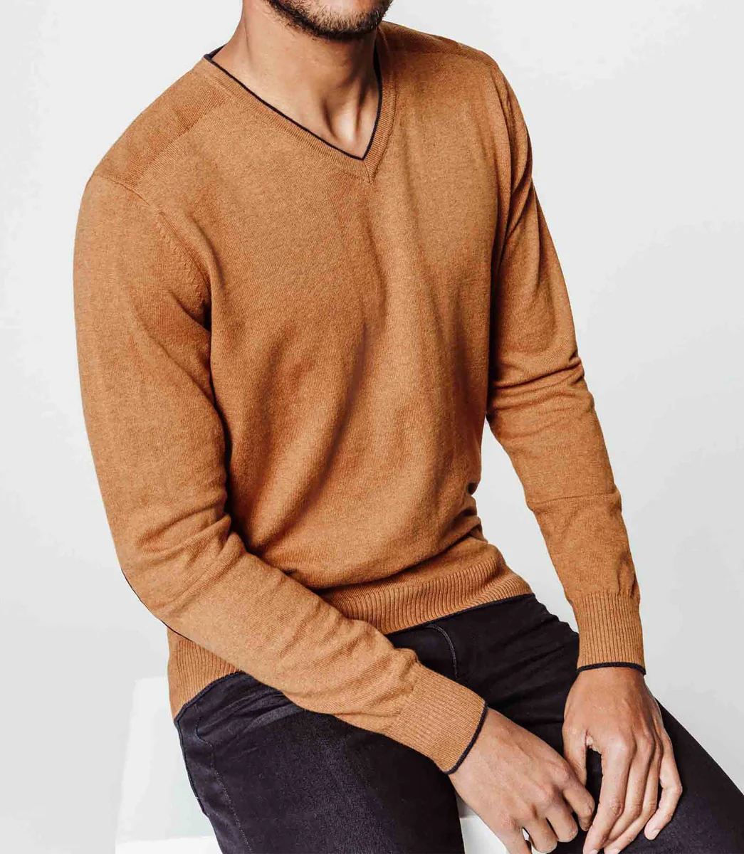 Pull col V ocre chiné