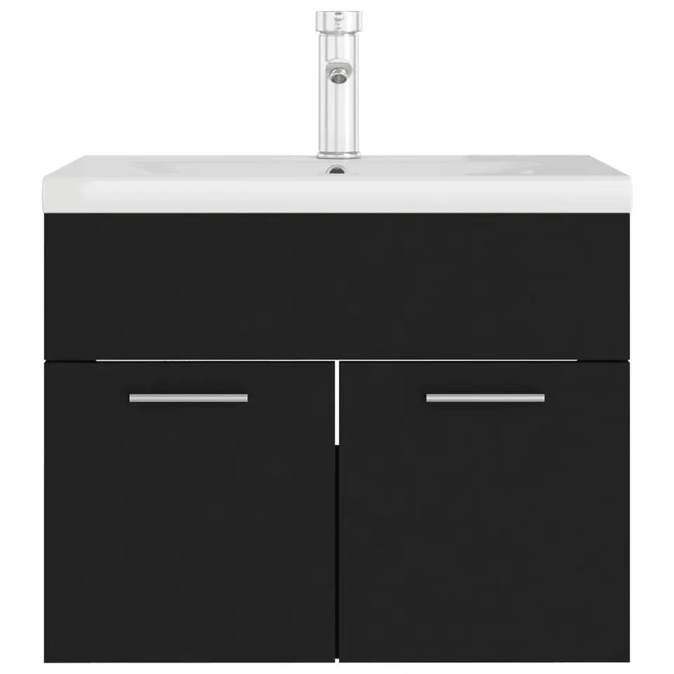 vidaXL - Wastafelkast En Wastafel - Zwart - Bewerkt hout - 60 x 38.5 x 46 cm