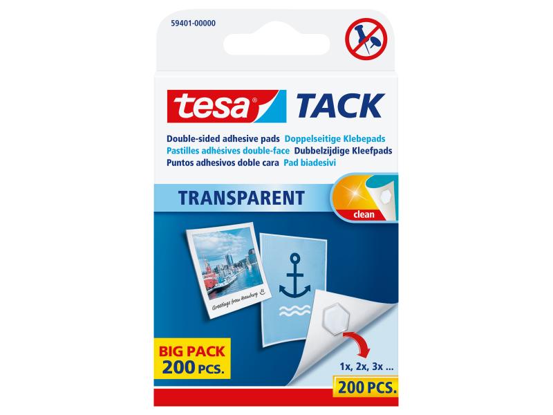 tesa Klebepad TACK 200 Stück, Transparent Doppelseitige Klebepads
