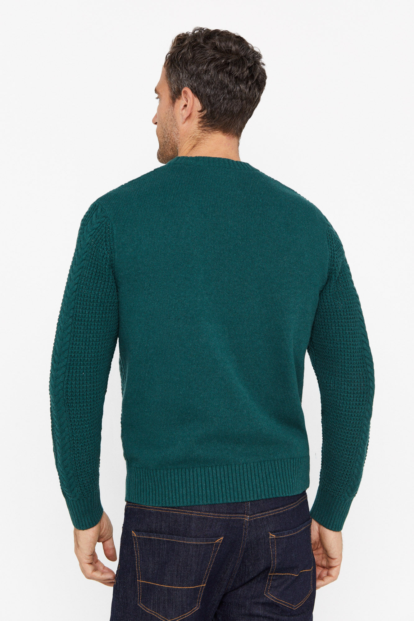 Camisa Jersey Structure Cables com gola redonda - Verde escuro