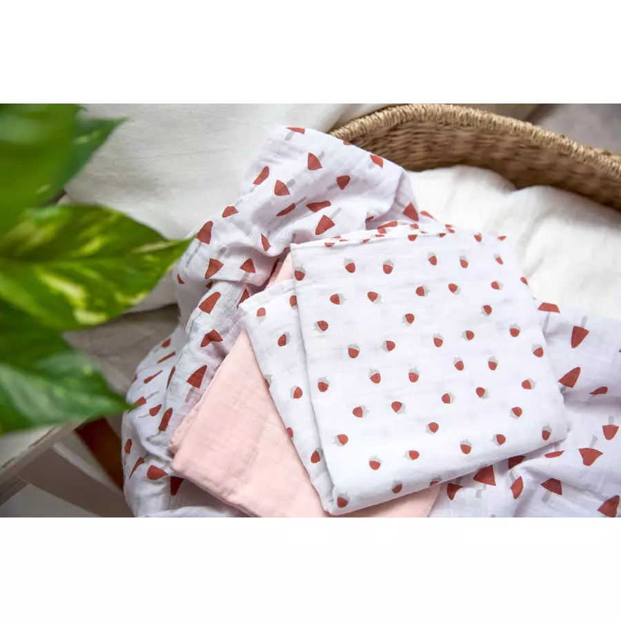 LÄSSIG Mulltücher L 3er Pack Little Forest powder pink 85 x 85 cm