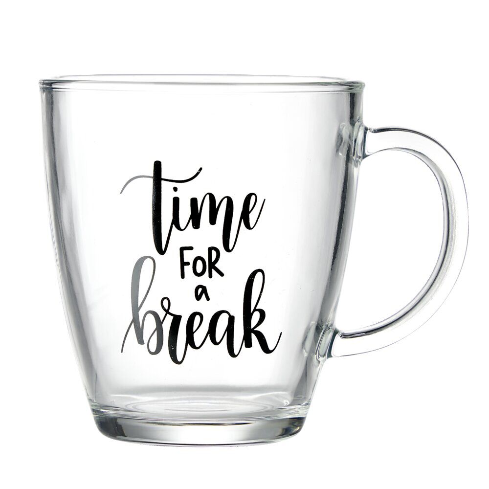 Mug en verre transparent motif wording 300ml H10,5cm