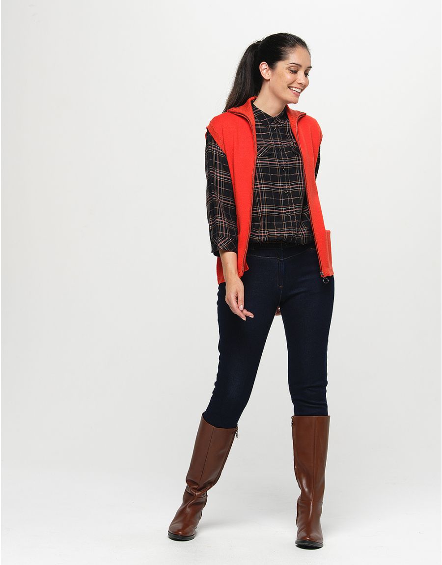 Blouse carreaux ocre noir
