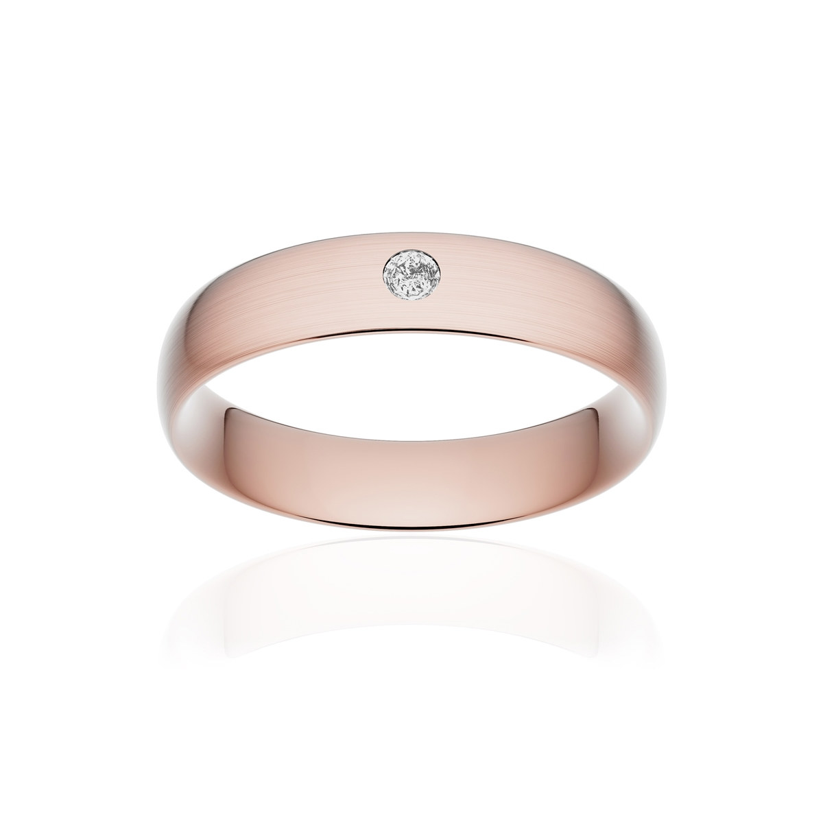 Alliance or 375 rose brossé demi-jonc confort 5mm diamant brillant