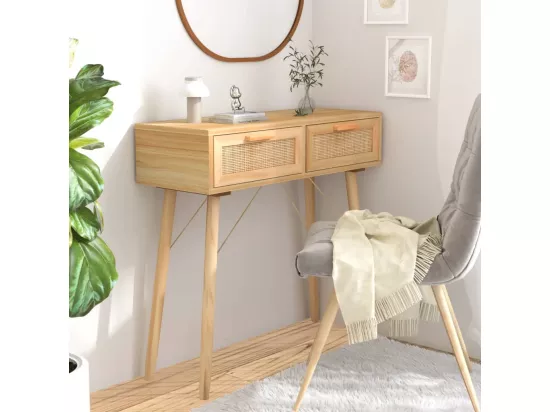 Table console Marron 80x30x75 cm Bois massif pin /rotin naturel