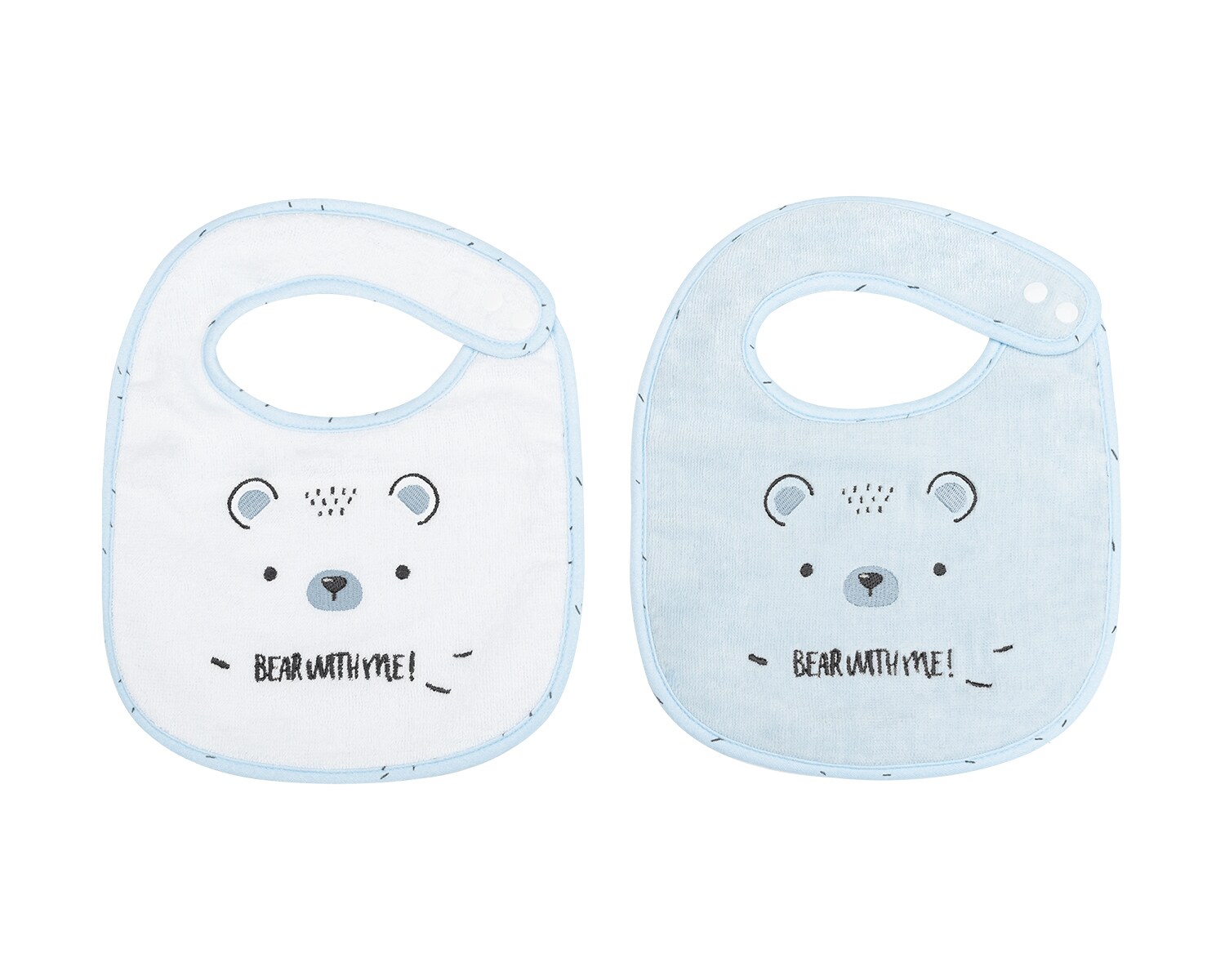 Kikkaboo Babylätzchen 2er Set Bär 23 x 31 cm, Frottee Druckknopf, 100% Baumwolle blau