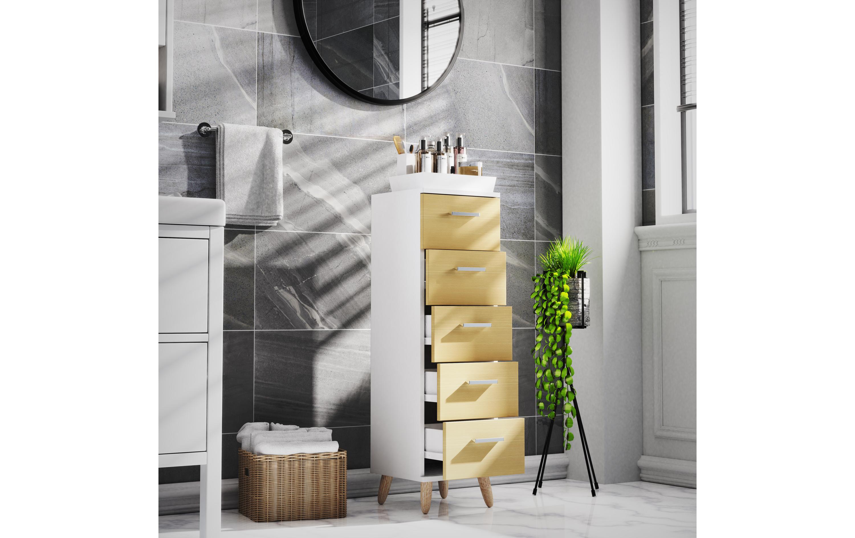Kommode Landos M 30 x 100 cm, Weiss/Honig-Eiche<br>Schubladenschrank