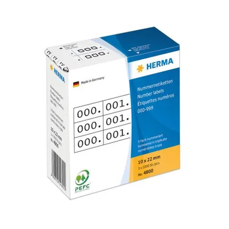 HERMA Nummernetiketten dreifach selbstklebend 10x22 mm weiß/schwarz