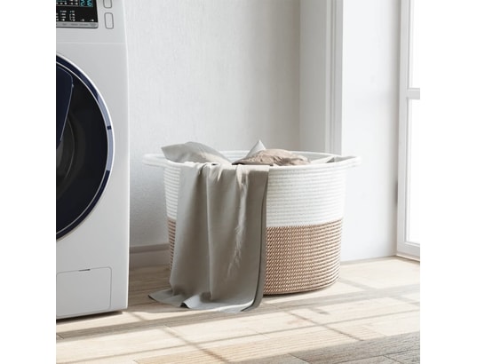 VIDAXL - Panier à linge marron et blanc ø55x36 cm coton