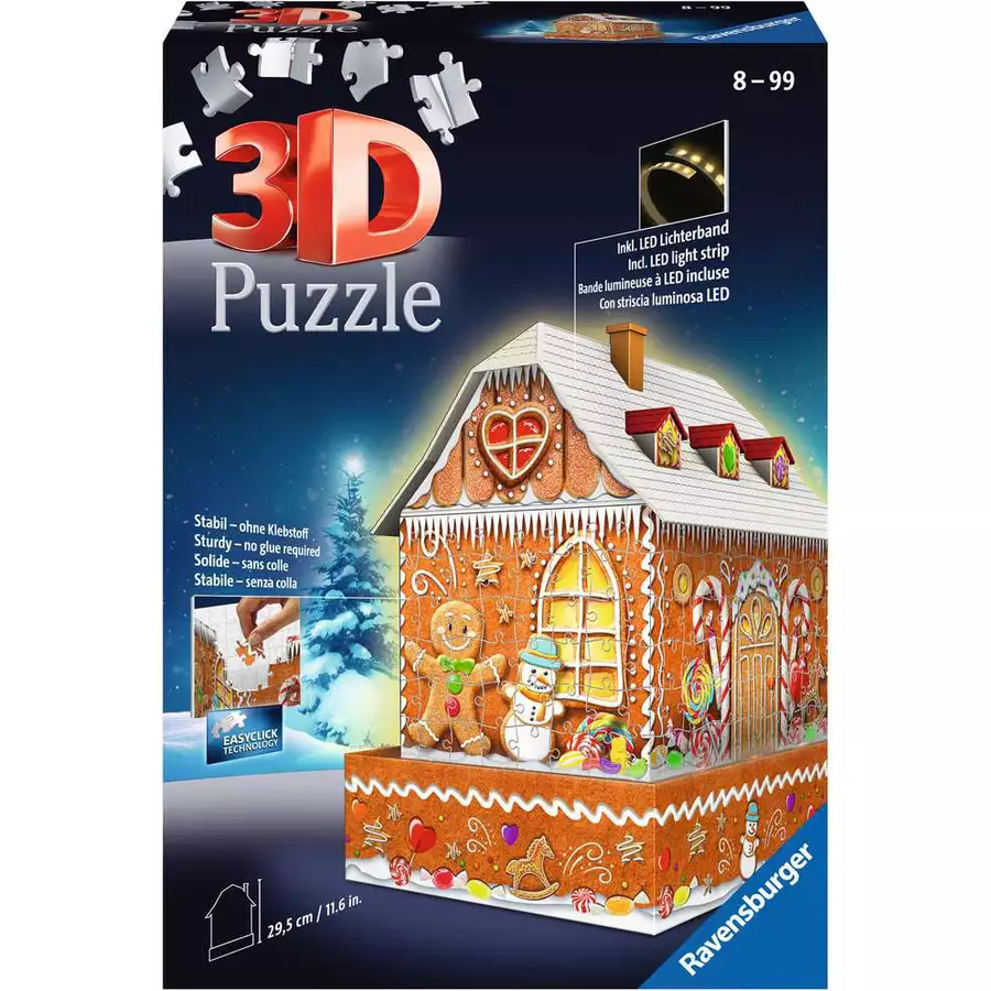 Ravensburger Lebkuchenhaus bei Nacht bunt
