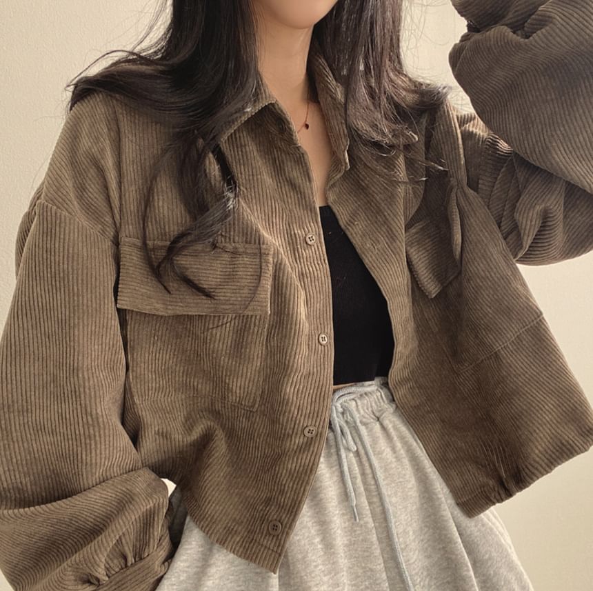Sisyphi - Effen corduroy losvallend cropped overhemdjack
