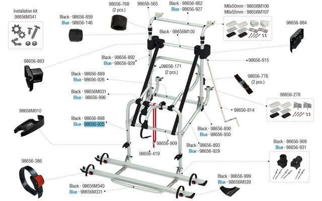 Fiamma Schiebestruktur Kit passend für Carry Bike Lift 77 - Farbe Blau Fiamma Ersatzteilnummer 98656-925