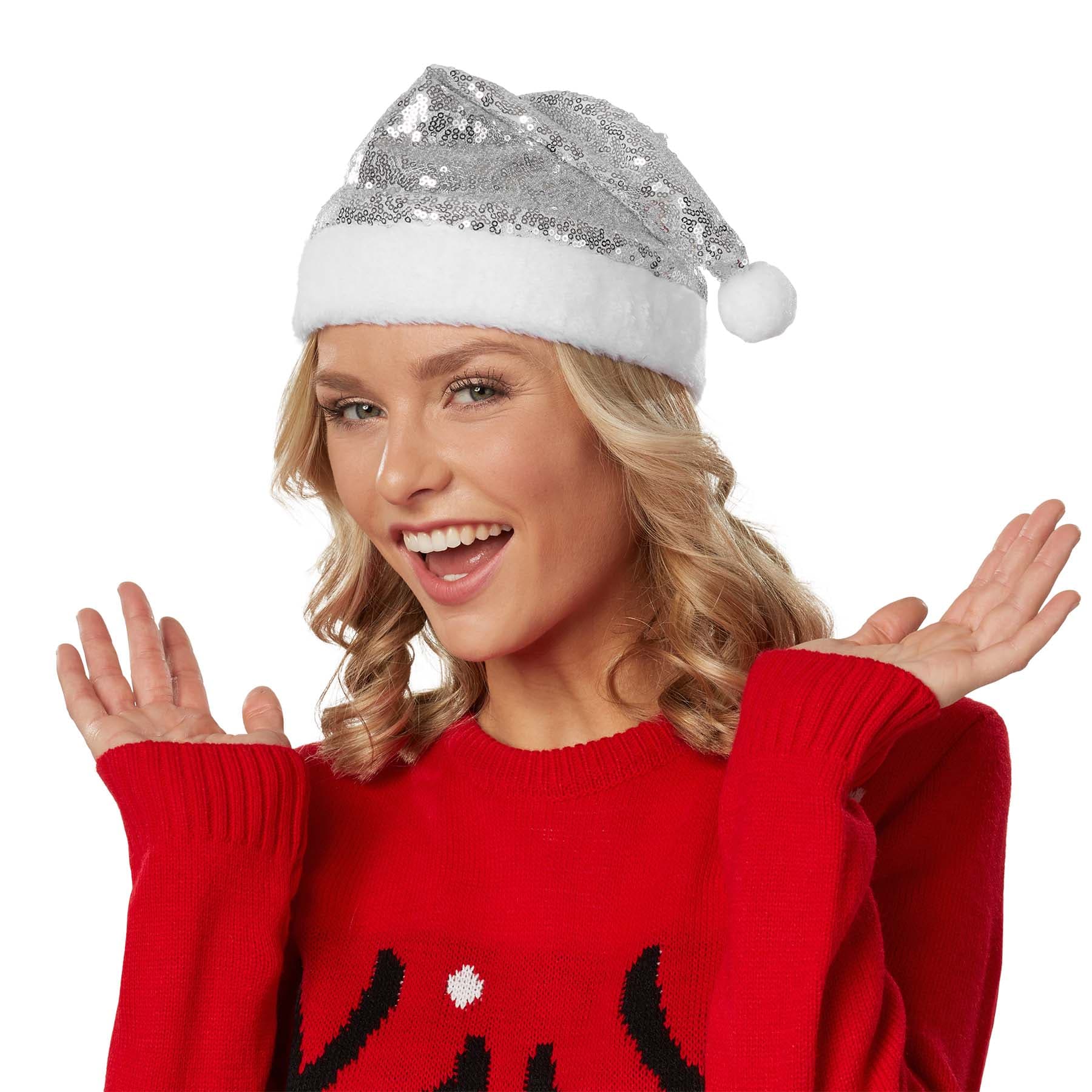 tectake® Weihnachtsmütze mit silbernen Pailletten