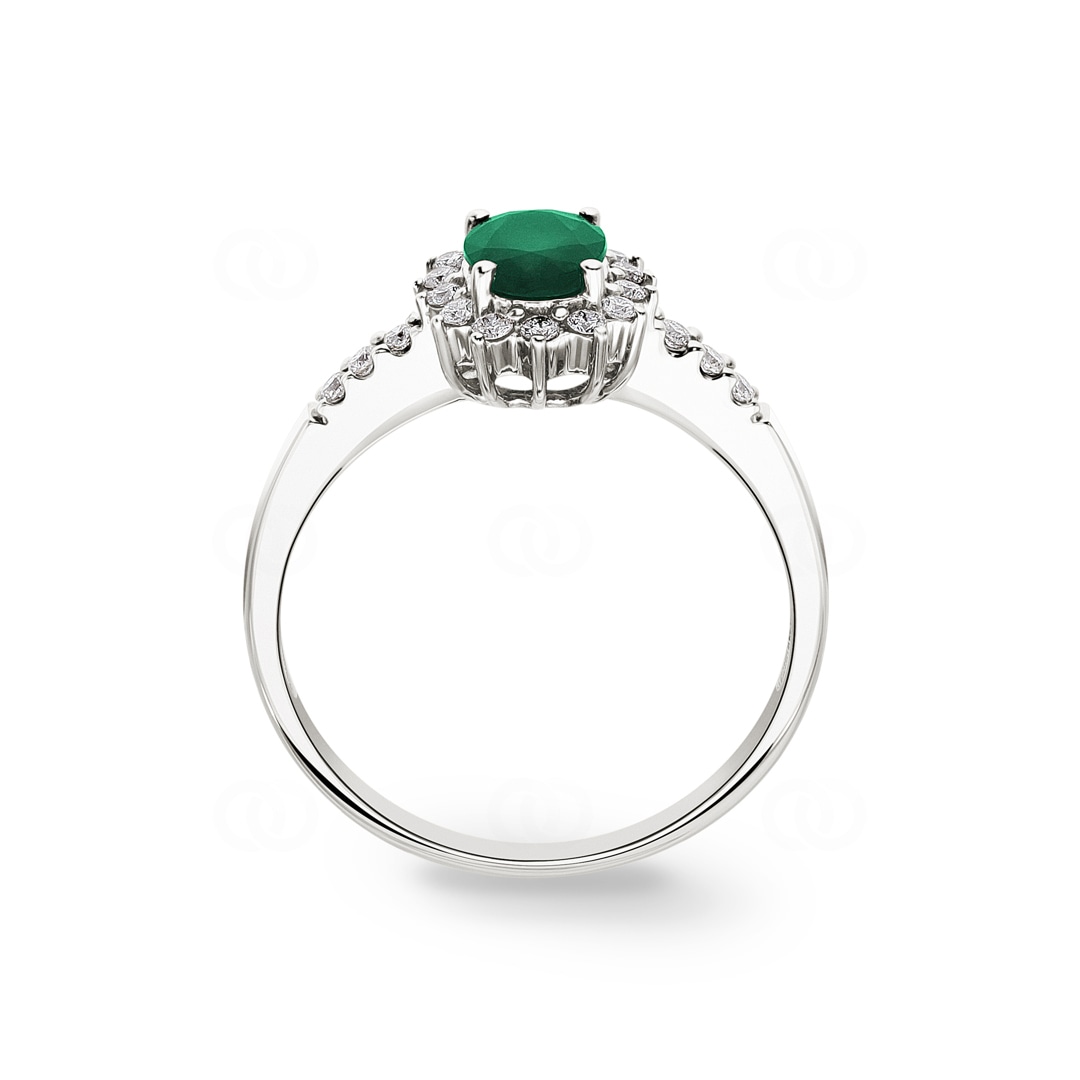 Entourage Ring 750/18 K Weissgold mit Smaragd & Diamanten 0.19 ct H/si