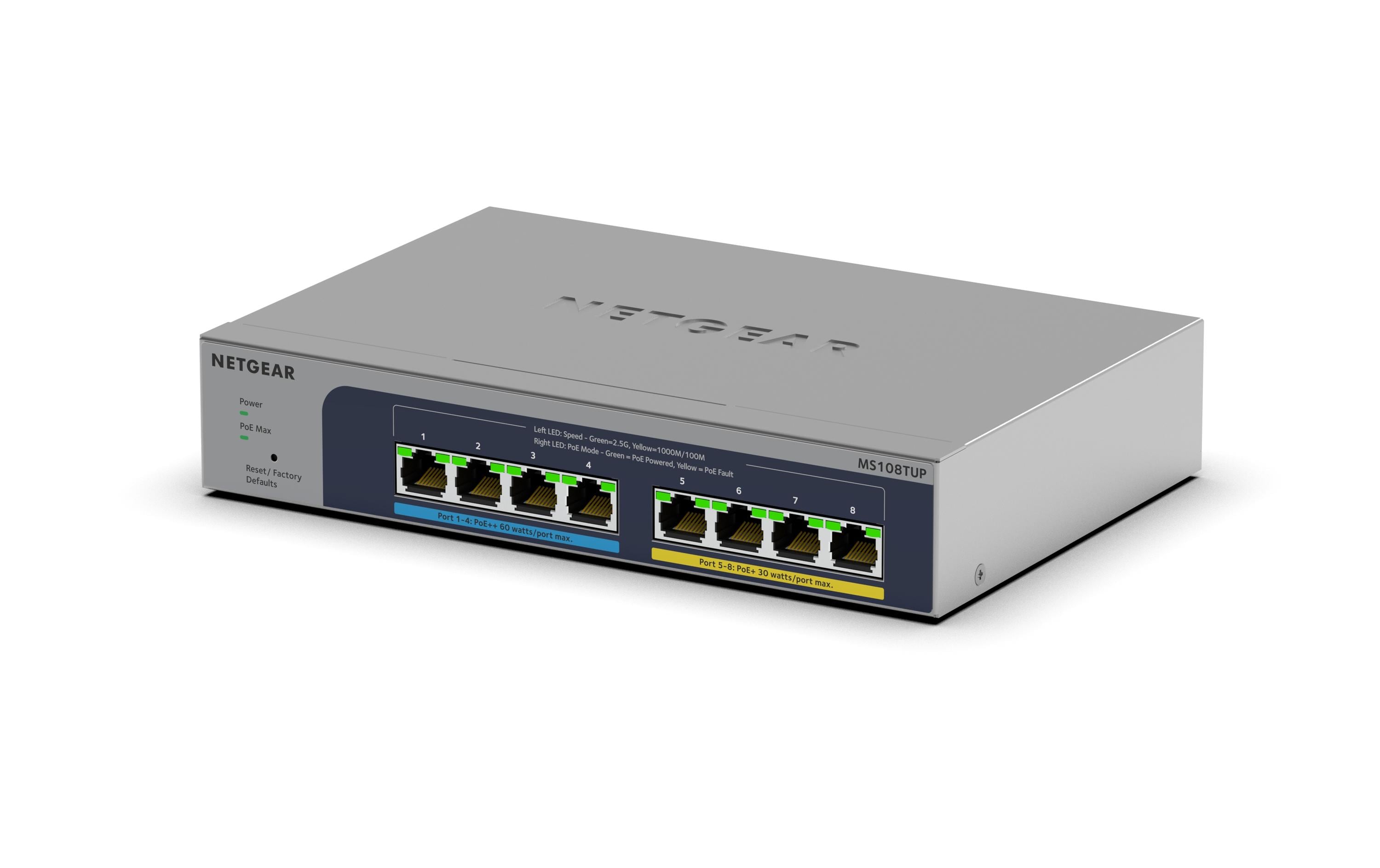 PoE++ Switch MS108TUP 8 Port<br>NETGEAR 8-Port Ultra60 PoE++ Multi-Gigabit (2.5G) Ethernet-Smart-Switch