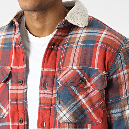 Veste Col Mouton A Carreaux Hess Orange Bleu Marine