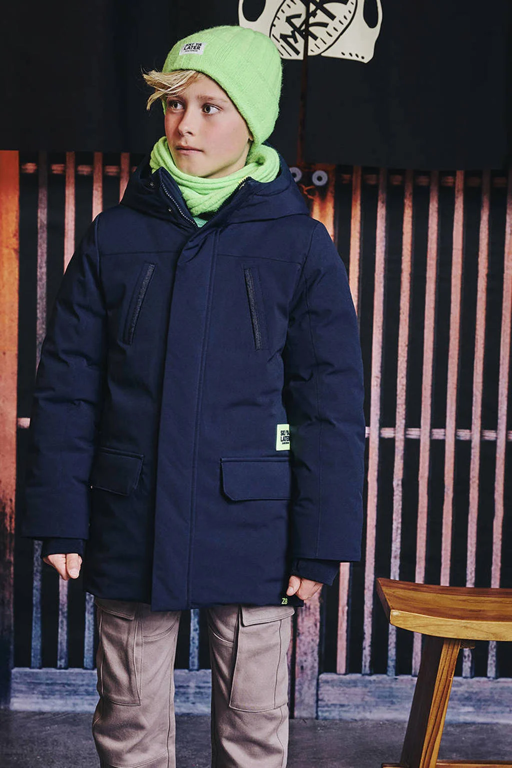 Z8 kids gewatteerde winterjas Leroy donkerblauw
