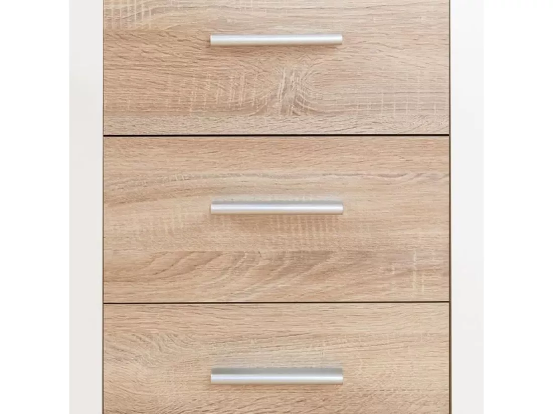 PILVI Buffet bas 2 portes 4 tiroirs - Blanc et chene sonoma - L 122,6 x P 34,2 H 88,1 cm