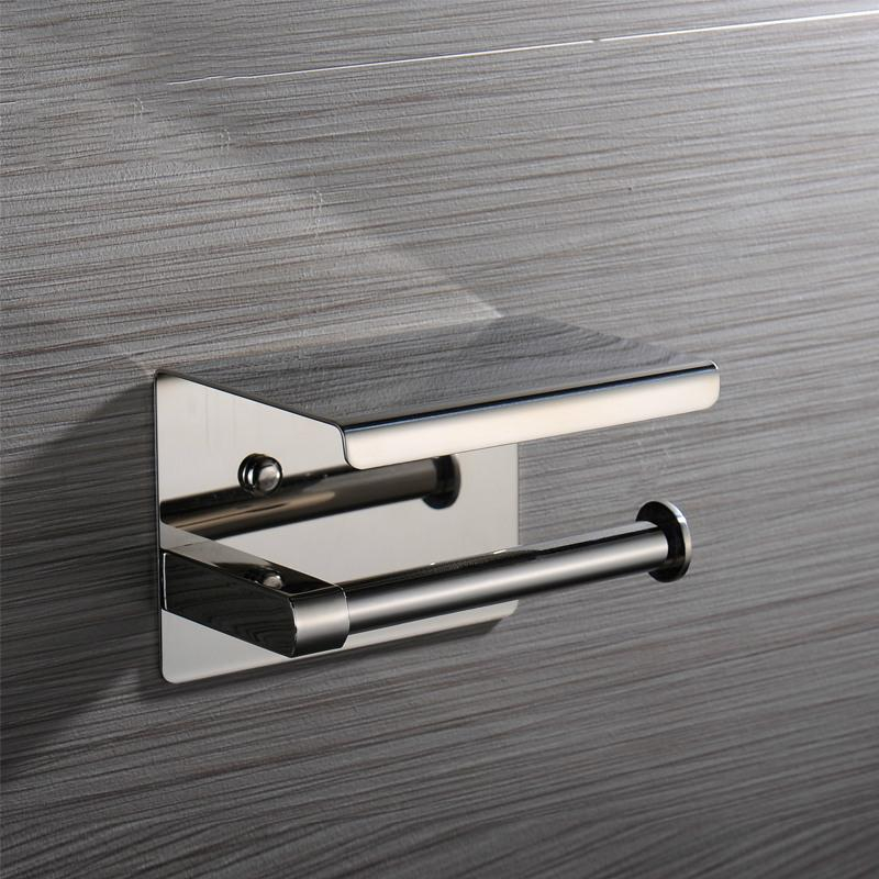 2in1 Selbstklebende Edelstahl Toiletten Papier Wandhalterung mit Handy Ablage - Silber