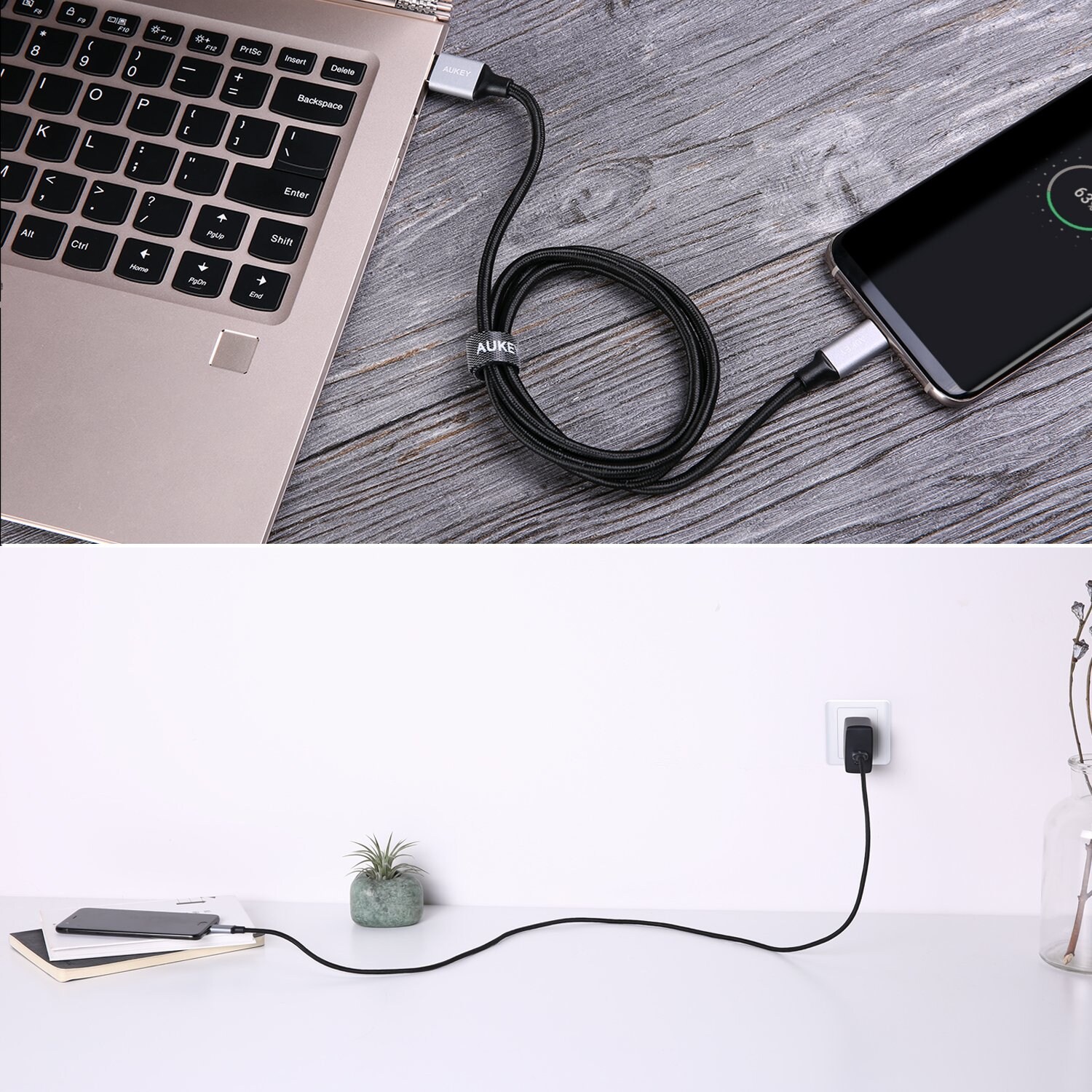 AUKEY CB-CD2 Nylon Alu Kabel USB-A zu USB-C schwarz 1m