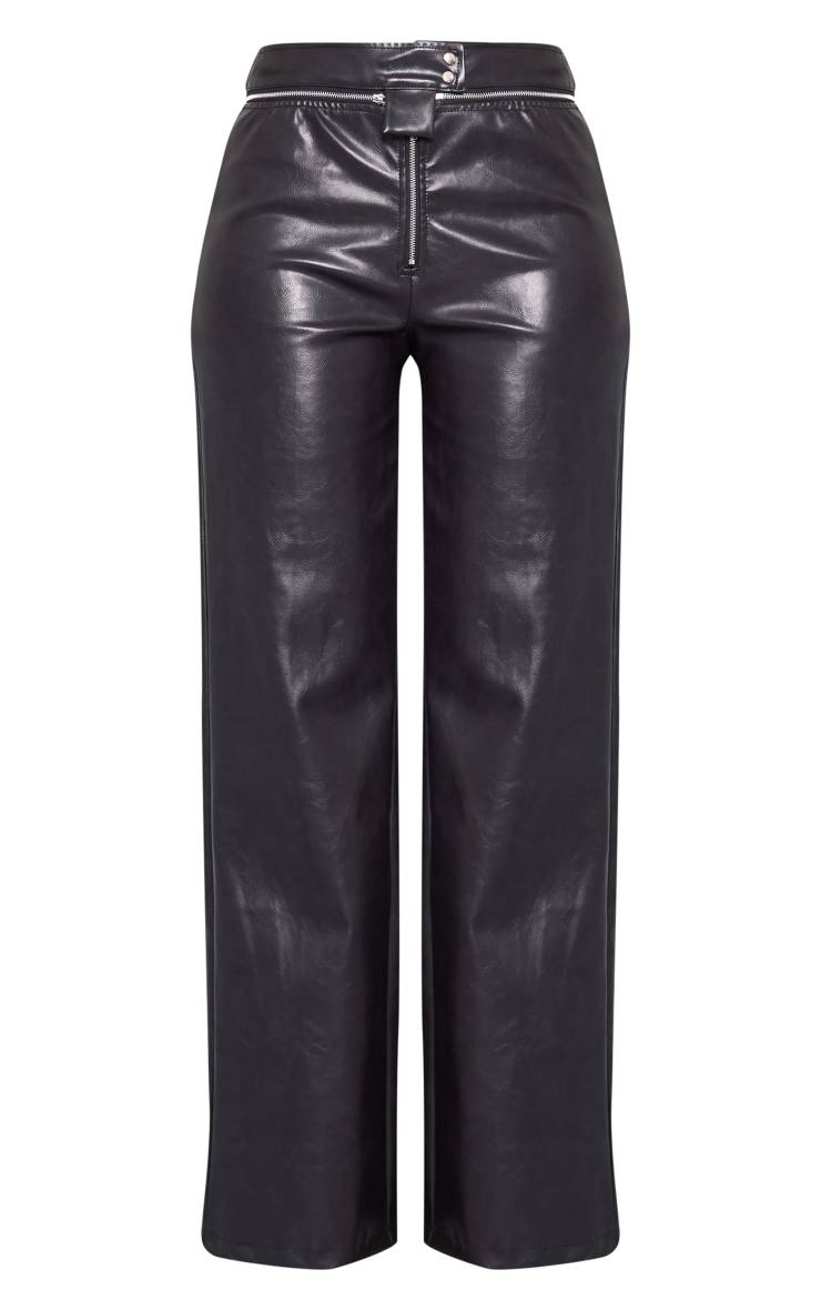 Noir Pantalon Tall En Synthétiquecuir À Détails Zippés Et Coupe Droite