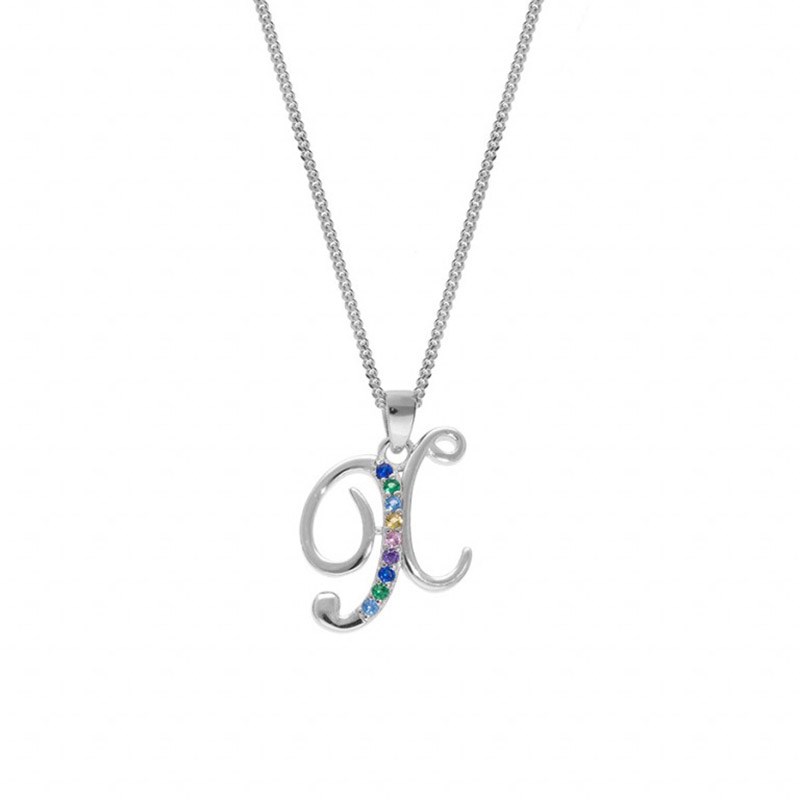 Collier femme Initiale lettre X - Argent et oxydes multicolores