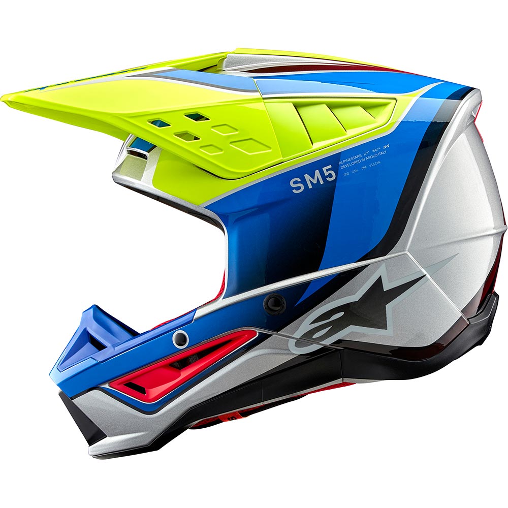 Alpinestars - Casque S-M5 Sail Bleu / Jaune fluo / Argent / Brillant