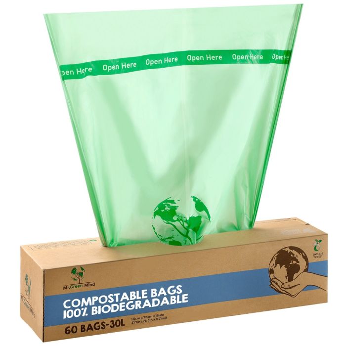 60st Afvalzak bio Mr. Green Mind 54x72cm 30 liter dispenser 60 stuks (8713631204106)