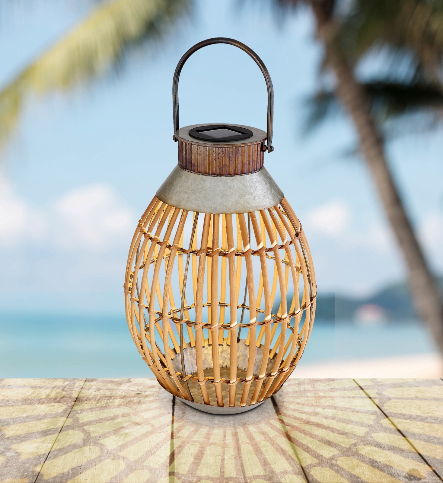 LED-Solarlaterne - Bambus hellbraun - 37,5 cm hoch