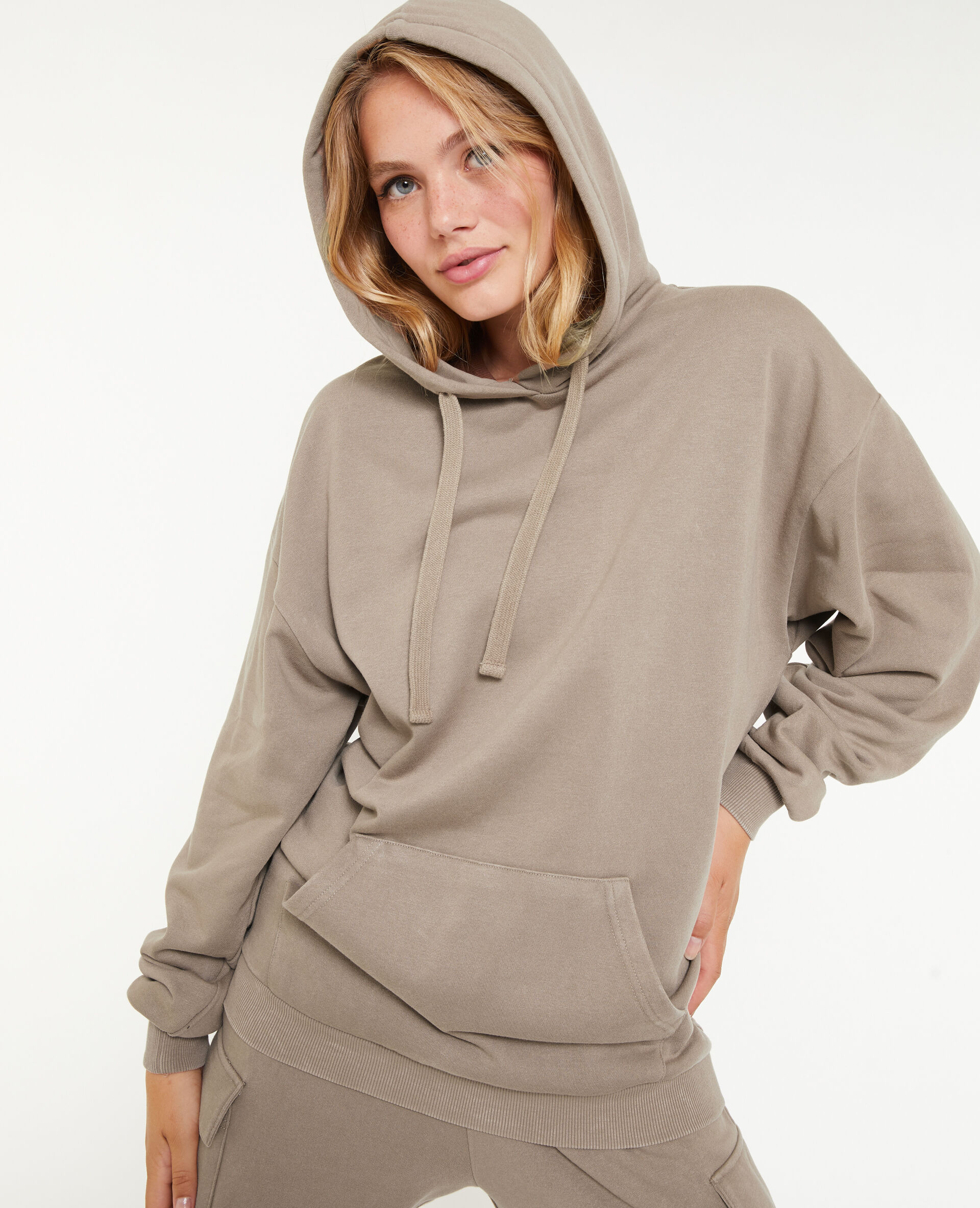 Sweat capuche oversize effet lavé - Taupe