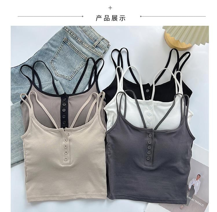DIYI - Henley cropped cami top met spaghettibandjes en ronde hals